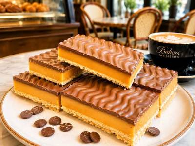Squares of caramel slice