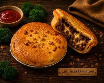 A mince and cheese pie with a slice cut out