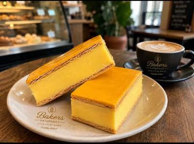 Two vanilla slices on a plate